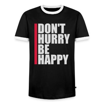 Ne vous dépêchez pas d’être heureux - T-shirt contrasté Homme - noir/blanc - Devant - AI Model Female 172 light (172cm) & AI Model Male 178 light (178cm)