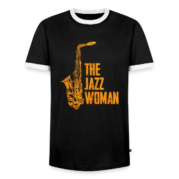 Jazz Frau - Männer Kontrast-T-Shirt - Schwarz/Weiß - Vorne - AI Model Female 172 light (172cm) & AI Model Male 178 light (178cm)