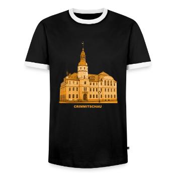 Crimmitschau Town Hall Pleiße Zwickau Saxony - Men's Ringer Shirt - black/white - Front - AI Model Female 172 light (172cm) & AI Model Male 178 light (178cm)