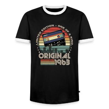 Limited Edition 1963 61st Anniversary - Men's Ringer Shirt - black/white - Front - AI Model Female 172 light (172cm) & AI Model Male 178 light (178cm)