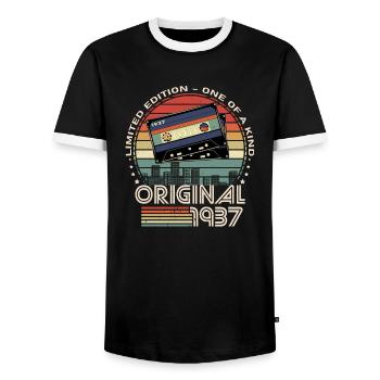 Limited Edition 1937 87th Anniversary - Men's Ringer Shirt - black/white - Front - AI Model Female 172 light (172cm) & AI Model Male 178 light (178cm)