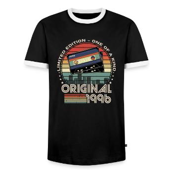 Limited Edition 1996 28th Anniversary - Men's Ringer Shirt - black/white - Front - AI Model Female 172 light (172cm) & AI Model Male 178 light (178cm)