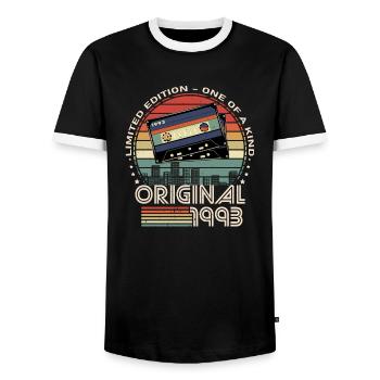 Limited Edition 1993 31st Anniversary - Men's Ringer Shirt - black/white - Front - AI Model Female 172 light (172cm) & AI Model Male 178 light (178cm)