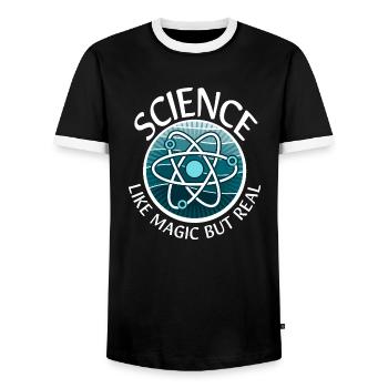 La science comme de la magie, mais un vrai professeur scientifique - T-shirt contrasté Homme - noir/blanc - Devant - AI Model Female 172 light (172cm) & AI Model Male 178 light (178cm)