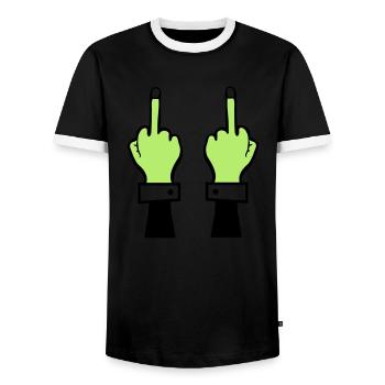 Zombie Hand Middle Finger 2 - Men's Ringer Shirt - black/white - Front - AI Model Female 172 light (172cm) & AI Model Male 178 light (178cm)