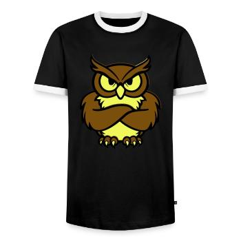 eule comic tier - Männer Kontrast-T-Shirt - Schwarz/Weiß - Vorne - AI Model Female 172 light (172cm) & AI Model Male 178 light (178cm)