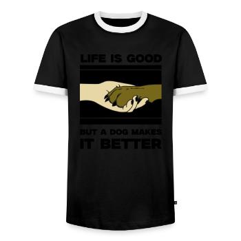 Dog Life is Good Paw - Men's Ringer Shirt - black/white - Front - AI Model Female 172 light (172cm) & AI Model Male 178 light (178cm)