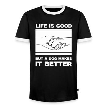 Dog Life is Good Paw - Men's Ringer Shirt - black/white - Front - AI Model Female 172 light (172cm) & AI Model Male 178 light (178cm)