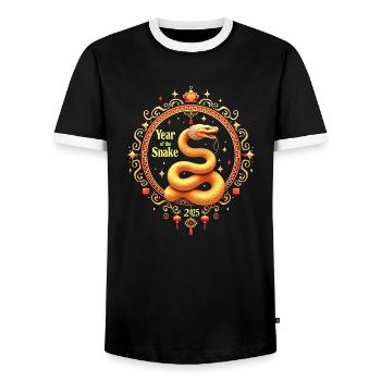 Frohes China - Schlange 2025 - Männer Kontrast-T-Shirt - Schwarz/Weiß - Vorne - AI Model Female 172 light (172cm) & AI Model Male 178 light (178cm)