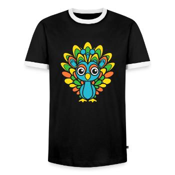peacock - Men's Ringer Shirt - black/white - Front - AI Model Female 172 light (172cm) & AI Model Male 178 light (178cm)