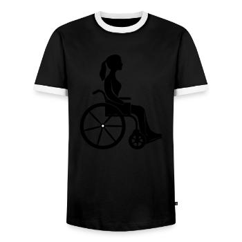 Wheelchair Woman - Men's Ringer Shirt - black/white - Front - AI Model Female 172 light (172cm) & AI Model Male 178 light (178cm)