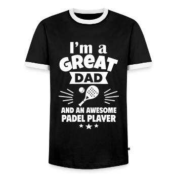 Ich bin ein toller Papa und ein Padel-Ass - Männer Kontrast-T-Shirt - Schwarz/Weiß - Vorne - AI Model Female 172 light (172cm) & AI Model Male 178 light (178cm)