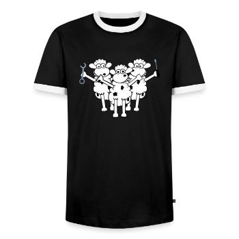 mechanikaeaeaergruppe_3f - Men's Ringer Shirt - black/white - Front - AI Model Female 172 light (172cm) & AI Model Male 178 light (178cm)