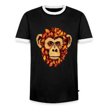 Herbstzauber mit Schimpanse: Laub und Blätter in - Männer Kontrast-T-Shirt - Schwarz/Weiß - Vorne - AI Model Female 172 light (172cm) & AI Model Male 178 light (178cm)