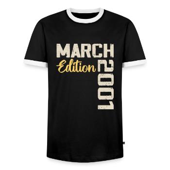 March 2001 Birthday Gift March 2001 - Men's Ringer Shirt - black/white - Front - AI Model Female 172 light (172cm) & AI Model Male 178 light (178cm)