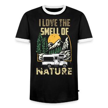 Camping RV Camping-car J’aime L’odeur De La Nature Ca - T-shirt contrasté Homme - noir/blanc - Devant - AI Model Female 172 light (172cm) & AI Model Male 178 light (178cm)