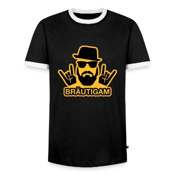 Bräutigam T-Shirt - Bräutigam Shirt - JGA T-Shirts - Männer Kontrast-T-Shirt - Schwarz/Weiß - Vorne - AI Model Female 172 light (172cm) & AI Model Male 178 light (178cm)