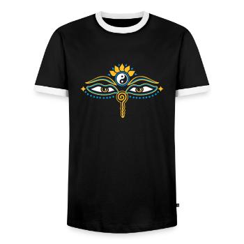 Buddha Augen, Buddhismus, Yoga, Yin Yang, Lotus - Männer Kontrast-T-Shirt - Schwarz/Weiß - Vorne - AI Model Female 172 light (172cm) & AI Model Male 178 light (178cm)