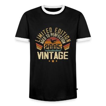 Vintage 2005 Retro 2005 Birthday Gift - Men's Ringer Shirt - black/white - Front - AI Model Female 172 light (172cm) & AI Model Male 178 light (178cm)