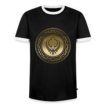 Decorative Khanda symbol gold - Men's Ringer Shirt - black/white - Front - AI Model Female 172 light (172cm) & AI Model Male 178 light (178cm)