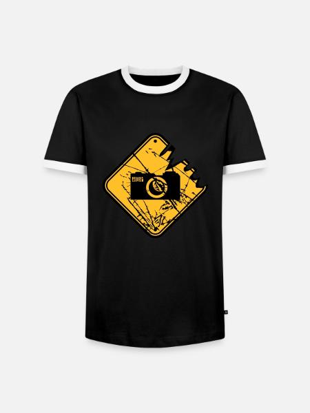 Danger warning sign camera - Men's Ringer Shirt - black/white