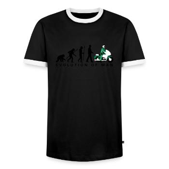 Evolution des Mannes Motorrad-Polizist 09 2016 - Männer Kontrast-T-Shirt - Schwarz/Weiß - Vorne - AI Model Female 172 light (172cm) & AI Model Male 178 light (178cm)