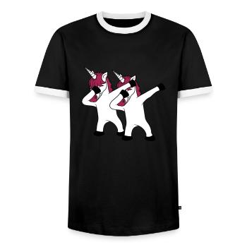 2 freunde team paar crew party feiern club dabbing - Männer Kontrast-T-Shirt - Schwarz/Weiß - Vorne - AI Model Female 172 light (172cm) & AI Model Male 178 light (178cm)