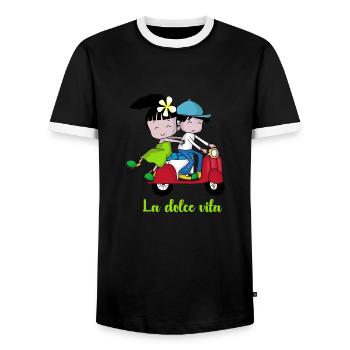 La dolce vita – Scooter Pair - Men's Ringer Shirt - black/white - Front - AI Model Female 172 light (172cm) & AI Model Male 178 light (178cm)