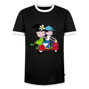 Scooter Couple – Journey with Moped - Men's Ringer Shirt - black/white - Front - AI Model Female 172 light (172cm) & AI Model Male 178 light (178cm)