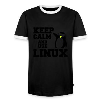 Ruhe bewahren Verwendung linux - Männer Kontrast-T-Shirt - Schwarz/Weiß - Vorne - AI Model Female 172 light (172cm) & AI Model Male 178 light (178cm)