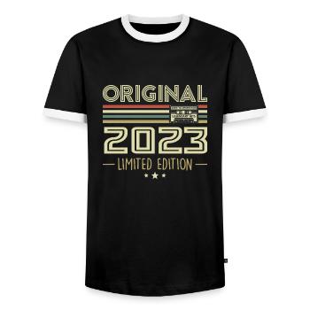 Vintage 2023 Original Vintage Retro Birthday - Men's Ringer Shirt - black/white - Front - AI Model Female 172 light (172cm) & AI Model Male 178 light (178cm)