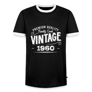 Vintage 1960's Original Retro Vintage Anniversary - Men's Ringer Shirt - black/white - Front - AI Model Female 172 light (172cm) & AI Model Male 178 light (178cm)