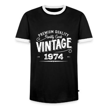 Jahrgang 1974 Original Retro Vintage Jubiläum - Männer Kontrast-T-Shirt - Schwarz/Weiß - Vorne - AI Model Female 172 light (172cm) & AI Model Male 178 light (178cm)