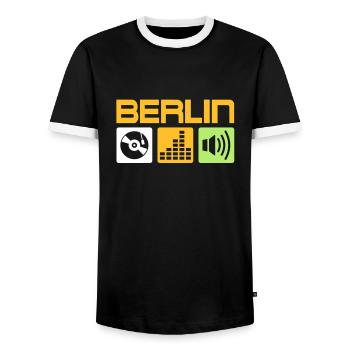 Berlin DJ - Männer Kontrast-T-Shirt - Schwarz/Weiß - Vorne - AI Model Female 172 light (172cm) & AI Model Male 178 light (178cm)