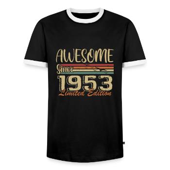 Legends were born in 1953 Vintage 1953 - Men's Ringer Shirt - black/white - Front - AI Model Female 172 light (172cm) & AI Model Male 178 light (178cm)