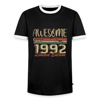 Legenden wurden 1992 geboren Jahrgang 1992 - Männer Kontrast-T-Shirt - Schwarz/Weiß - Vorne - AI Model Female 172 light (172cm) & AI Model Male 178 light (178cm)