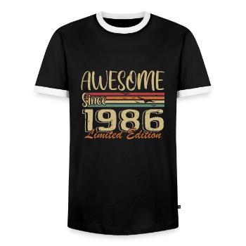 Legends Were Born In 1986 Vintage 1986 - Men's Ringer Shirt - black/white - Front - AI Model Female 172 light (172cm) & AI Model Male 178 light (178cm)