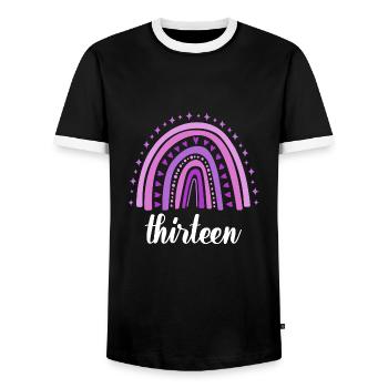 Purple Rainbow Thirteen Years 13th Birthday - Men's Ringer Shirt - black/white - Front - AI Model Female 172 light (172cm) & AI Model Male 178 light (178cm)