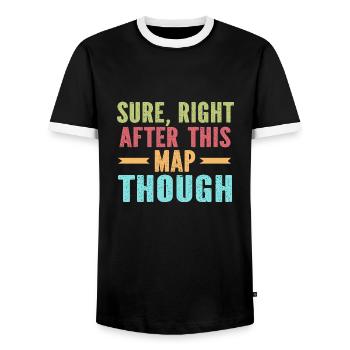 Sure right after this map though - Men's Ringer Shirt - black/white - Front - AI Model Female 172 light (172cm) & AI Model Male 178 light (178cm)