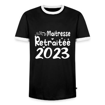 Maitresse retraitée 2023 cadeau maîtresse d'école - T-shirt contrasté Homme - noir/blanc - Devant - AI Model Female 172 light (172cm) & AI Model Male 178 light (178cm)