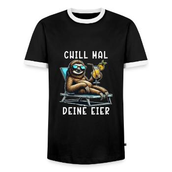 Faultier - Chill mal dein Leben - Männer Kontrast-T-Shirt - Schwarz/Weiß - Vorne - AI Model Female 172 light (172cm) & AI Model Male 178 light (178cm)