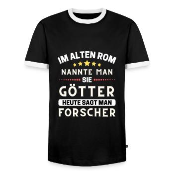 Im alten Rom waren Sie Götter. Heute Forscher - Männer Kontrast-T-Shirt - Schwarz/Weiß - Vorne - AI Model Female 172 light (172cm) & AI Model Male 178 light (178cm)