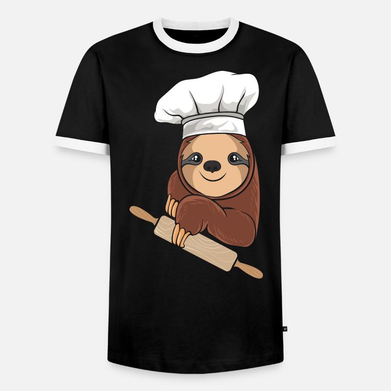 Faultier Bäcker - Backen - Männer Kontrast-T-Shirt - Schwarz/Weiß