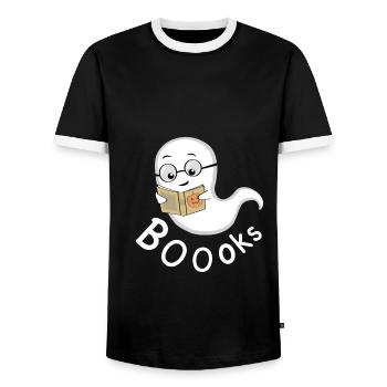 Fantôme Boo Bookworm Halloween Livre - T-shirt contrasté Homme - noir/blanc - Devant - AI Model Female 172 light (172cm) & AI Model Male 178 light (178cm)