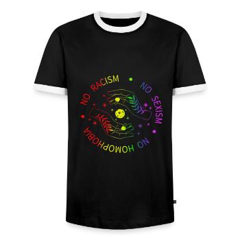 Symbole du pentagramme de la lune des mains magiques - Pas de racisme - T-shirt contrasté Homme - noir/blanc - Devant - AI Model Female 172 light (172cm) & AI Model Male 178 light (178cm)