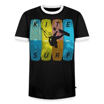 Kite Surf - Kitesurf - T-shirt contrasté Homme - noir/blanc - Devant - AI Model Female 172 light (172cm) & AI Model Male 178 light (178cm)