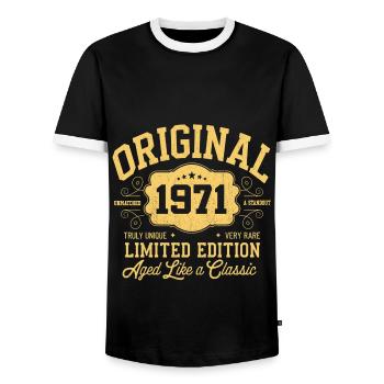 Original 1971 - Anniversaire 1971 Édition classique - T-shirt contrasté Homme - noir/blanc - Devant - AI Model Female 172 light (172cm) & AI Model Male 178 light (178cm)