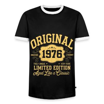 Original 1976 - Anniversaire 1976 Édition classique - T-shirt contrasté Homme - noir/blanc - Devant - AI Model Female 172 light (172cm) & AI Model Male 178 light (178cm)