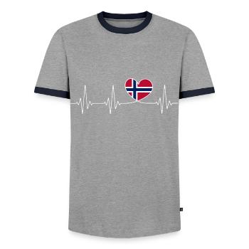 Herz Norwegen Heimatliebe Norwegische Flagge - Männer Kontrast-T-Shirt - Grau/Navy  - Vorne - AI Model Female 172 light (172cm) & AI Model Male 178 light (178cm)