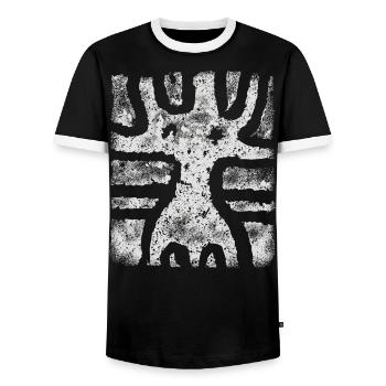 Art abstrait autochtone - Peinture rupestre - T-shirt contrasté Homme - noir/blanc - Devant - AI Model Female 172 light (172cm) & AI Model Male 178 light (178cm)